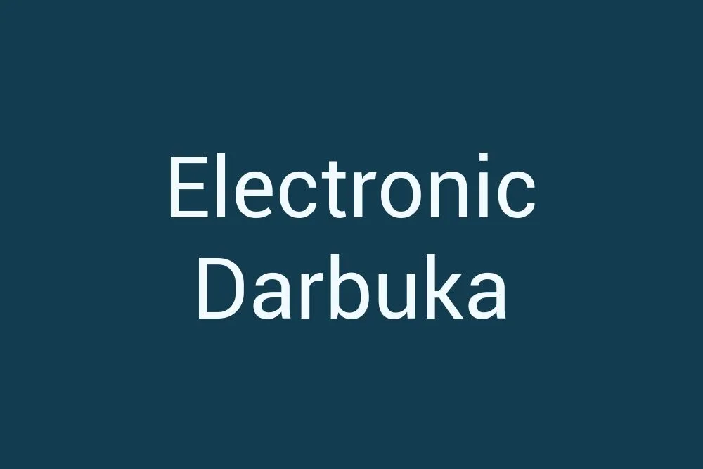 Electronic darbuka displayed with intricate design and vibrant colors.