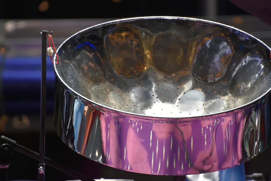 Vibrant steelpan instrument showcasing unique melodic sound and craftsmanship.