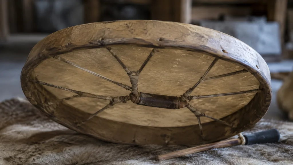 Inuit drum used in traditional Inuit drum dancing as a ritual and community expression