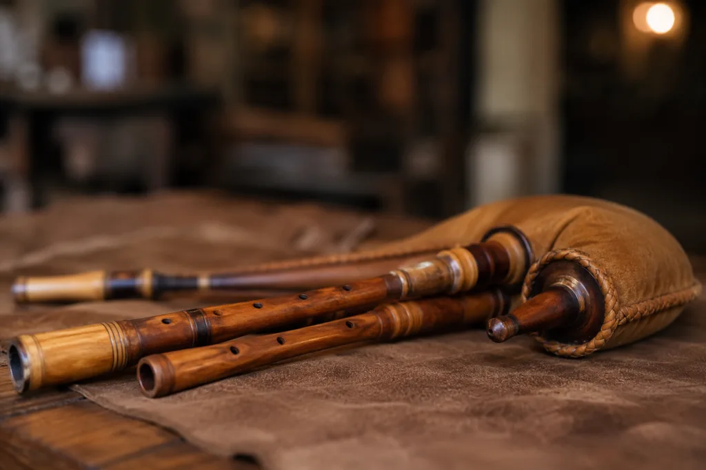 Launeddas instrument, a traditional Sardinian triple clarinet, played by blowing into multiple pipes for unique musical sound…