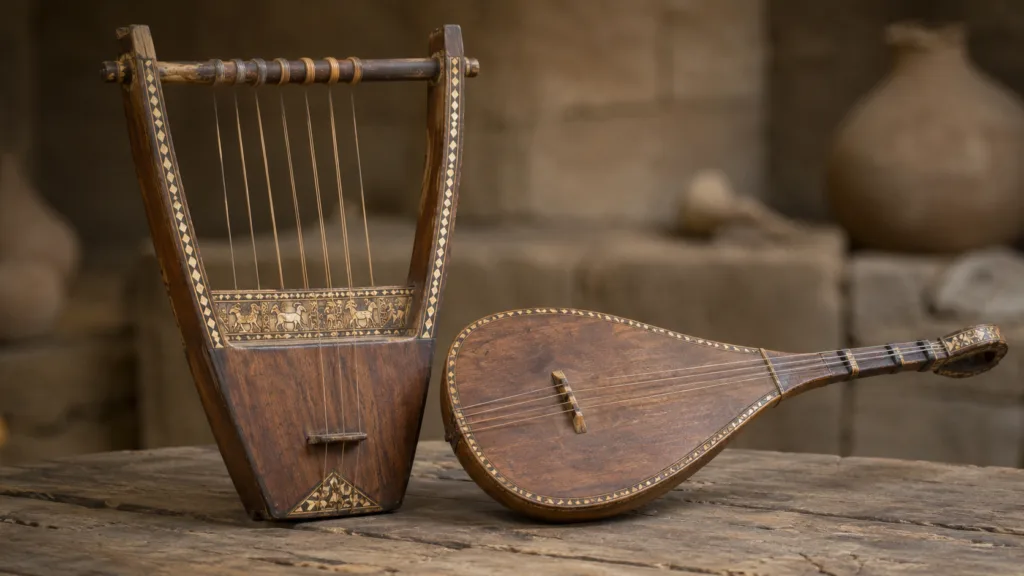 Ancient Mesopotamian string instruments showcasing the craftsmanship of early lyres and lutes within their historical context…